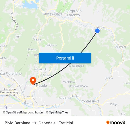 Bivio Barbiana to Ospedale I Fraticini map