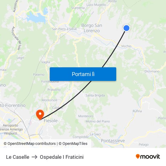 Le Caselle to Ospedale I Fraticini map
