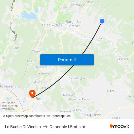 Le Buche Di Vicchio to Ospedale I Fraticini map