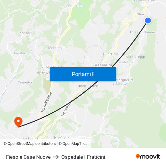 Fiesole Case Nuove to Ospedale I Fraticini map