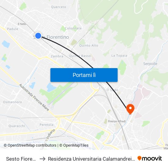 Sesto Fiorentino to Residenza Universitaria Calamandrei Edificio E map