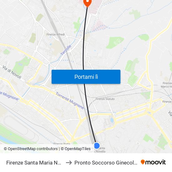 Firenze Santa Maria Novella to Pronto Soccorso Ginecologico map