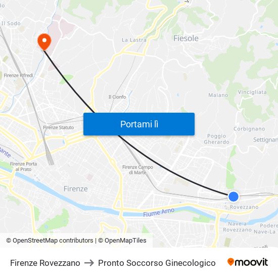 Firenze Rovezzano to Pronto Soccorso Ginecologico map