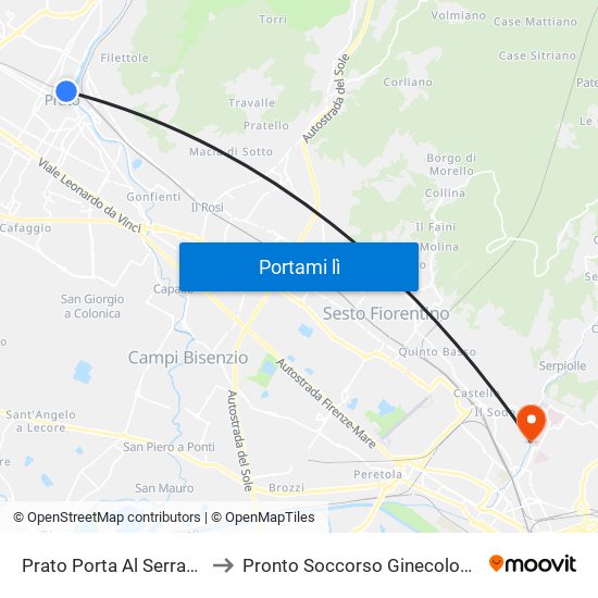 Prato Porta Al Serraglio to Pronto Soccorso Ginecologico map
