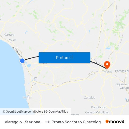 Viareggio - Stazione FS to Pronto Soccorso Ginecologico map