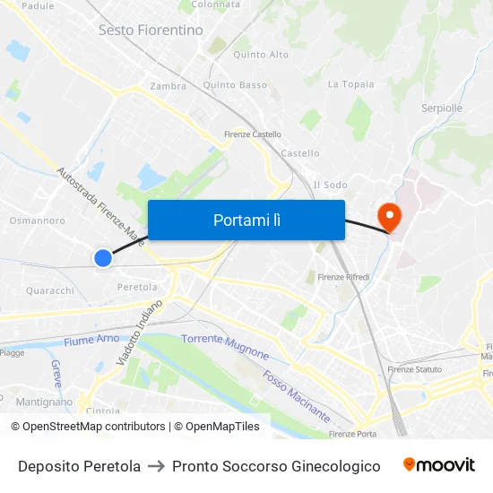 Deposito Peretola to Pronto Soccorso Ginecologico map