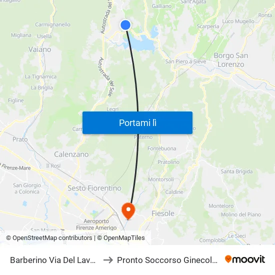 Barberino Via Del Lavoro 1 to Pronto Soccorso Ginecologico map