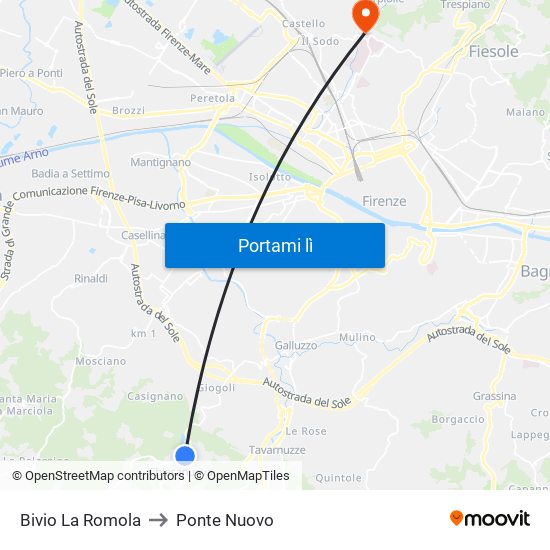 Bivio La Romola to Ponte Nuovo map