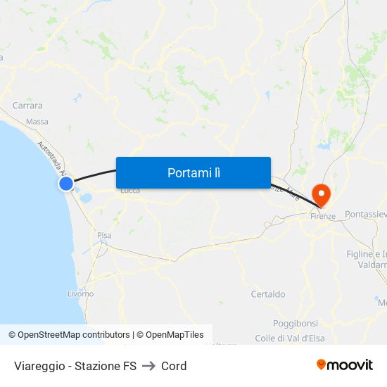 Viareggio Stazione FS to Cord map