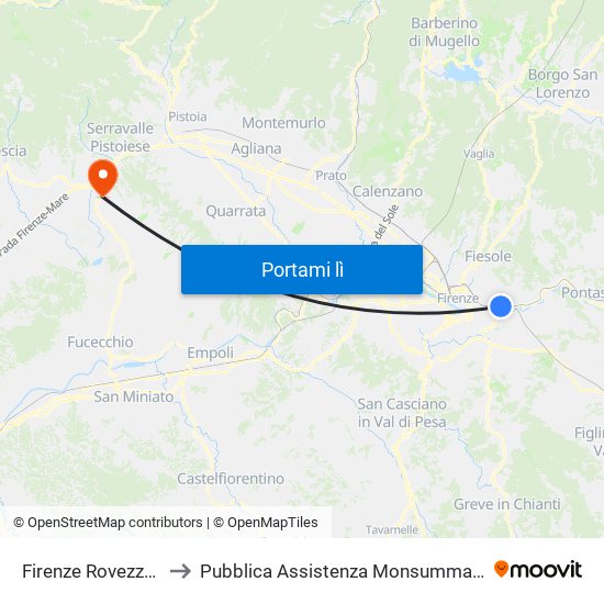 Firenze Rovezzano to Pubblica Assistenza Monsummanese map