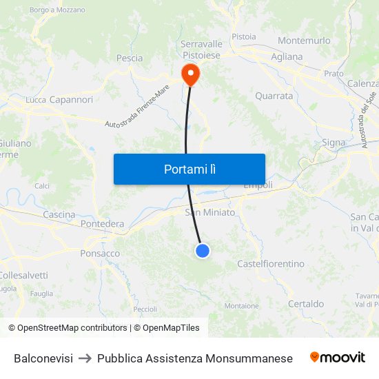 Balconevisi to Pubblica Assistenza Monsummanese map