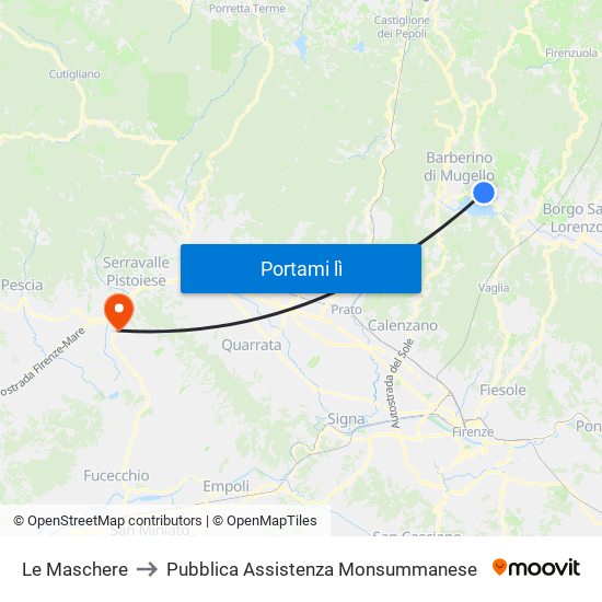 Le Maschere to Pubblica Assistenza Monsummanese map