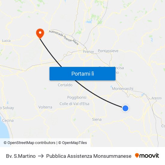 Bv. S.Martino to Pubblica Assistenza Monsummanese map