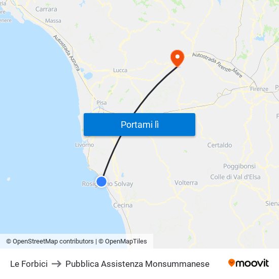 Le Forbici to Pubblica Assistenza Monsummanese map