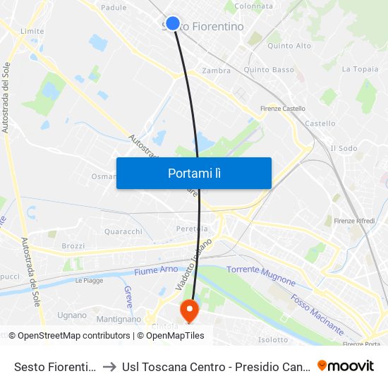 Sesto Fiorentino to Usl Toscana Centro - Presidio Canova map