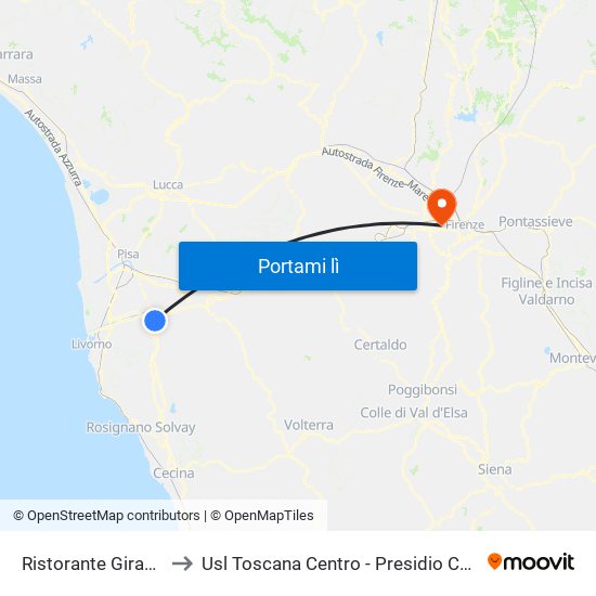 Ristorante Girasole to Usl Toscana Centro - Presidio Canova map