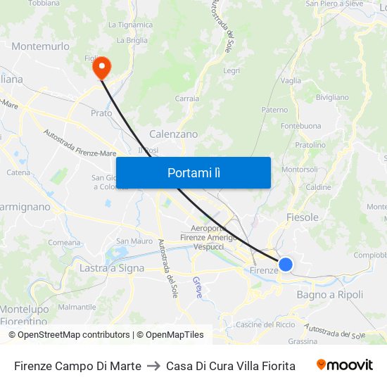 Firenze Campo Di Marte to Casa Di Cura Villa Fiorita map