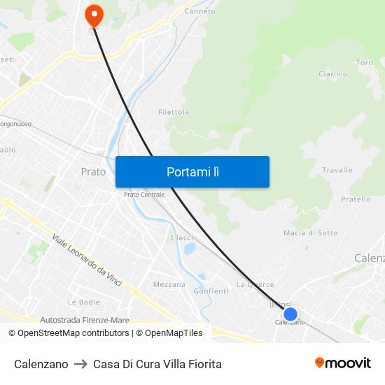 Calenzano to Casa Di Cura Villa Fiorita map