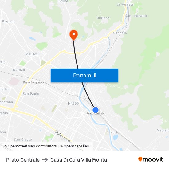 Prato Centrale to Casa Di Cura Villa Fiorita map