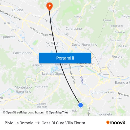 Bivio La Romola to Casa Di Cura Villa Fiorita map