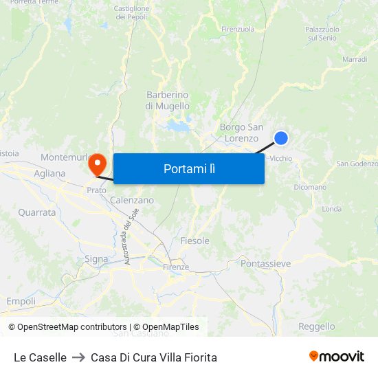 Le Caselle to Casa Di Cura Villa Fiorita map