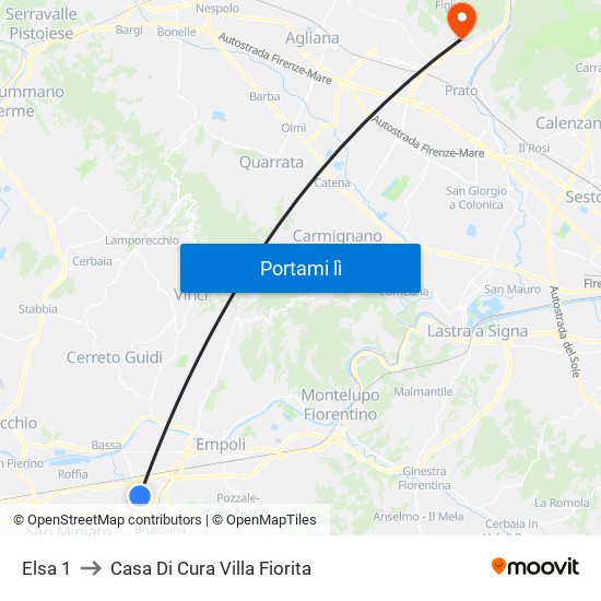 Elsa 1 to Casa Di Cura Villa Fiorita map