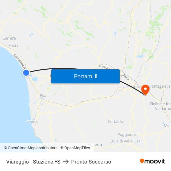 Viareggio Stazione FS to Pronto Soccorso map