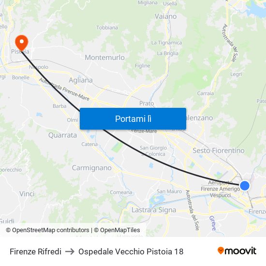 Firenze Rifredi to Ospedale Vecchio Pistoia 18 map