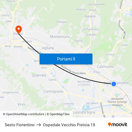 Sesto Fiorentino to Ospedale Vecchio Pistoia 18 map