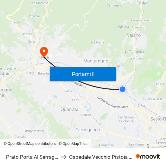 Prato Porta Al Serraglio to Ospedale Vecchio Pistoia 18 map