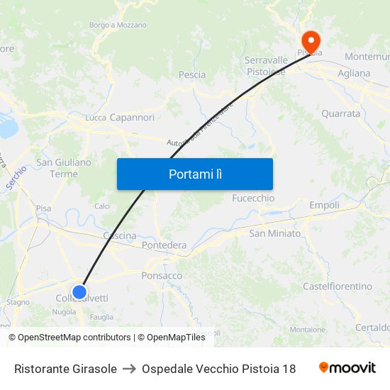 Ristorante Girasole to Ospedale Vecchio Pistoia 18 map