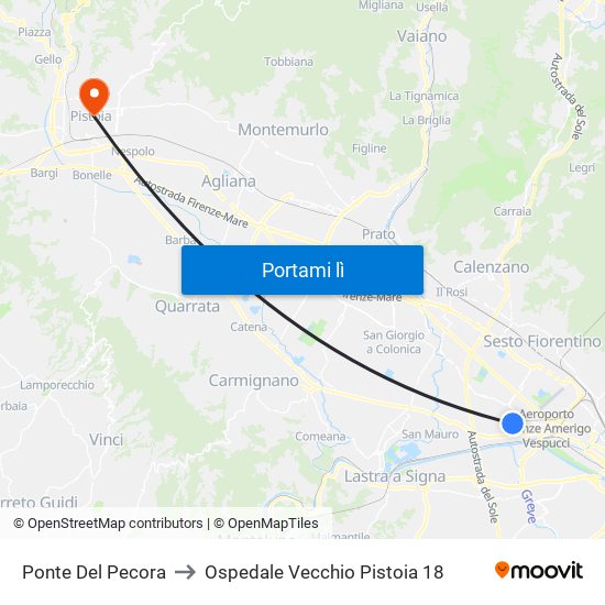 Ponte Del Pecora to Ospedale Vecchio Pistoia 18 map