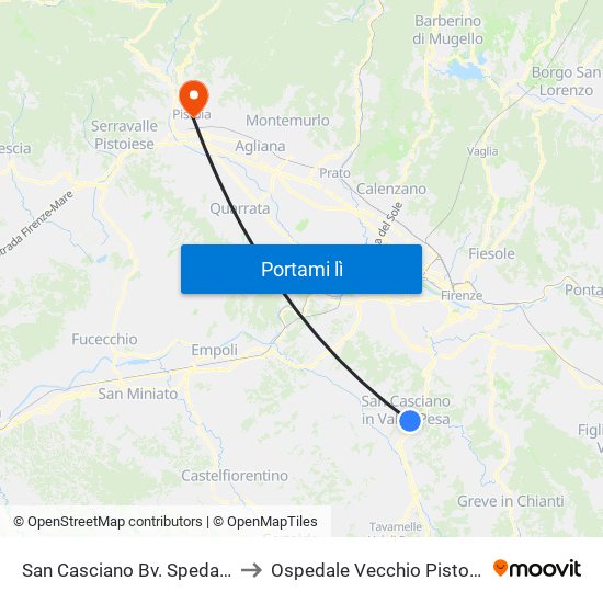 San Casciano Bv. Spedaletto to Ospedale Vecchio Pistoia 18 map