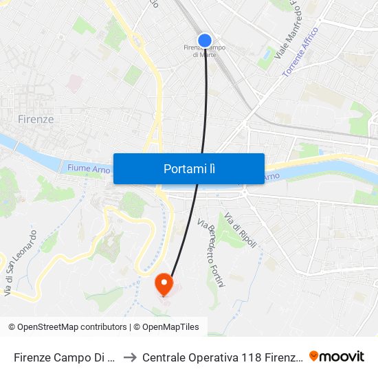 Firenze Campo Di Marte to Centrale Operativa 118 Firenze-Prato map
