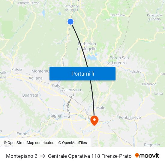 Montepiano 2 to Centrale Operativa 118 Firenze-Prato map
