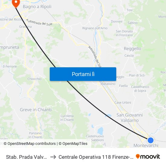 Stab. Prada Valvigna to Centrale Operativa 118 Firenze-Prato map