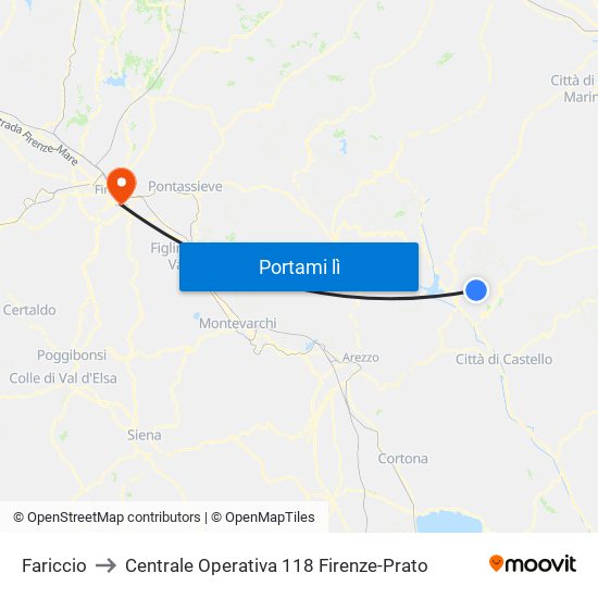 Fariccio to Centrale Operativa 118 Firenze-Prato map