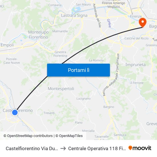 Castelfiorentino Via Duca D'Aosta to Centrale Operativa 118 Firenze-Prato map