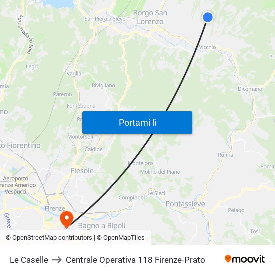 Le Caselle to Centrale Operativa 118 Firenze-Prato map