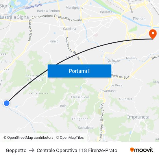 Geppetto to Centrale Operativa 118 Firenze-Prato map