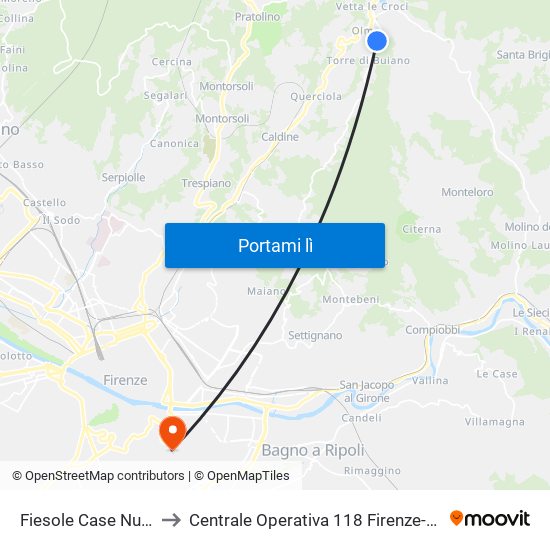 Fiesole Case Nuove to Centrale Operativa 118 Firenze-Prato map