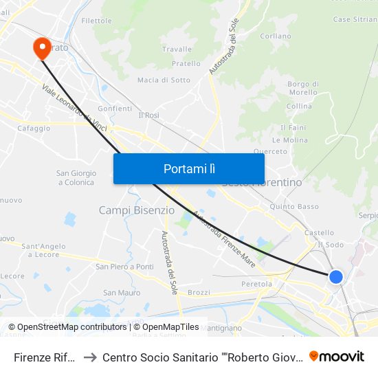 Firenze Rifredi to Centro Socio Sanitario ""Roberto Giovannini"" map