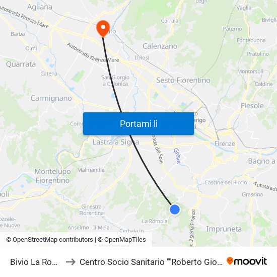 Bivio La Romola to Centro Socio Sanitario ""Roberto Giovannini"" map