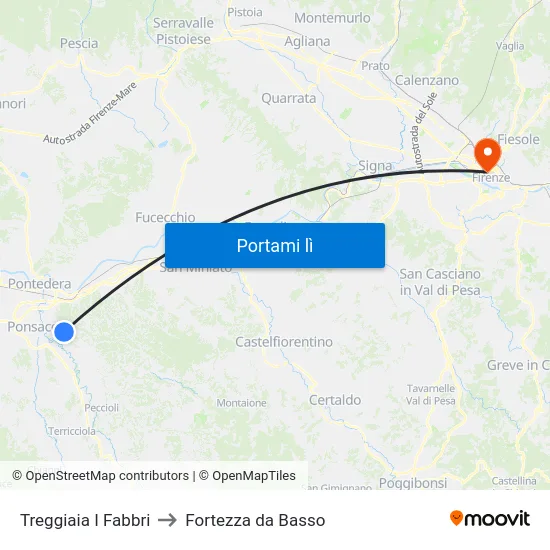 Treggiaia I Fabbri to Fortezza da Basso map