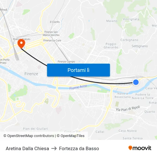 Aretina Dalla Chiesa to Fortezza da Basso map