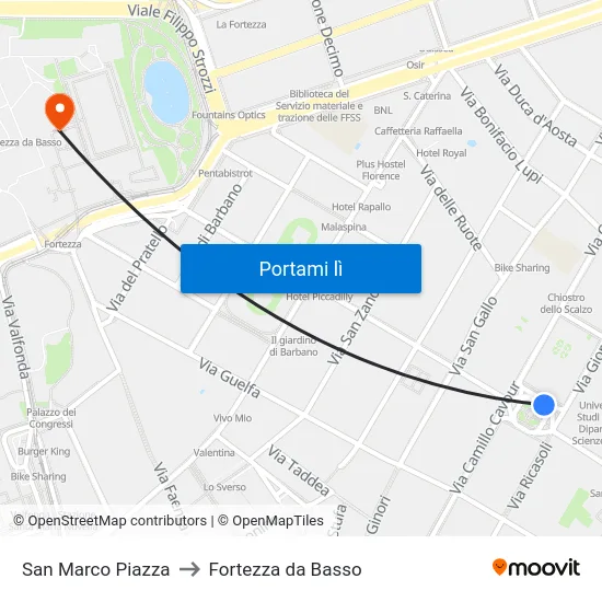 San Marco Piazza to Fortezza da Basso map
