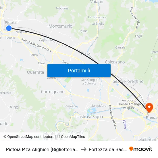Pistoia P.za Alighieri [Biglietteria At] to Fortezza da Basso map