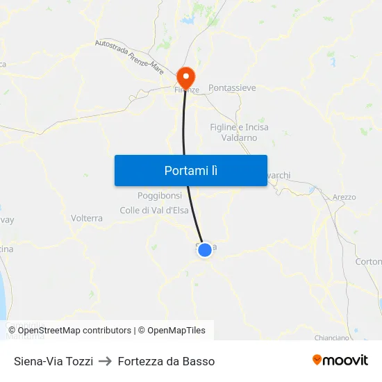 Siena-Via Tozzi to Fortezza da Basso map