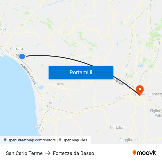 San Carlo Terme to Fortezza da Basso map