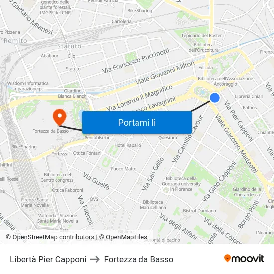 Libertà Pier Capponi to Fortezza da Basso map